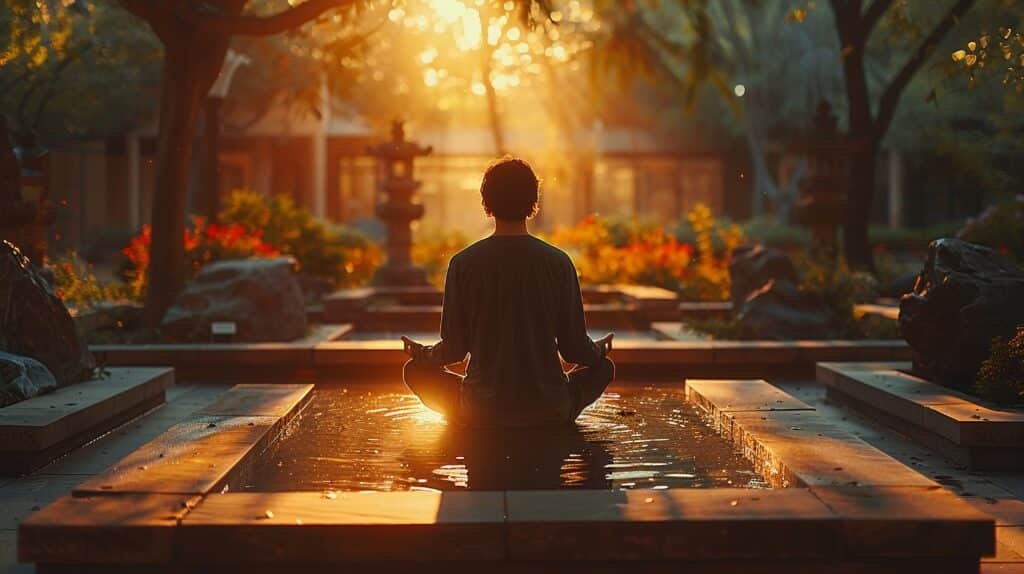 Unlock Maximum Focus With Techniques To Sharpen Concentration 2 Man meditating in a cultural garden medium shot