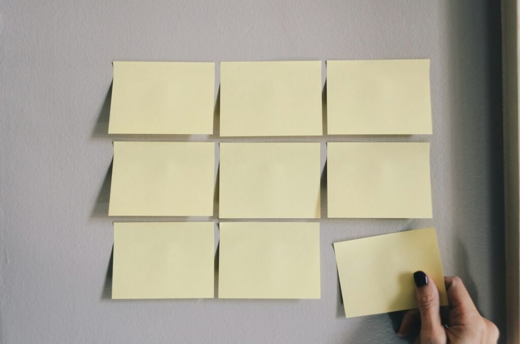 Six white sticky notes