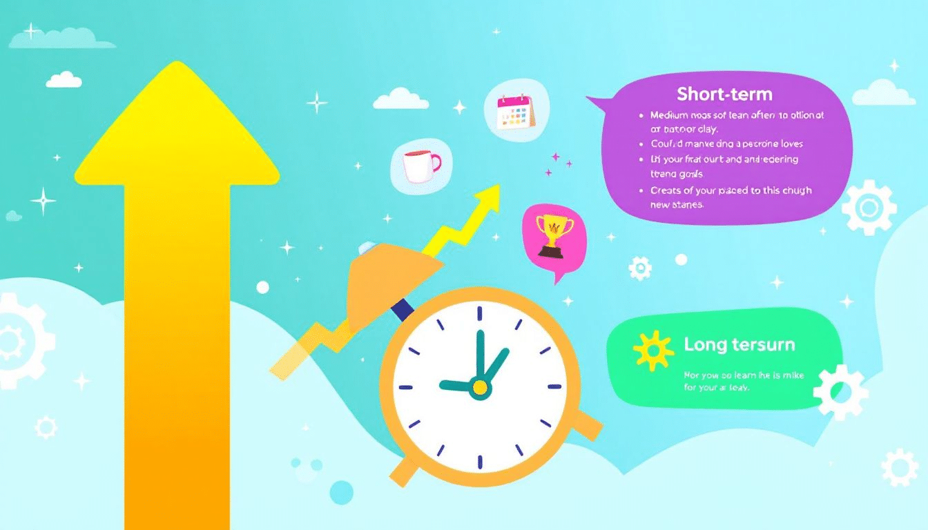 A chart illustrating the different types of goals including short, medium, and long term goals.