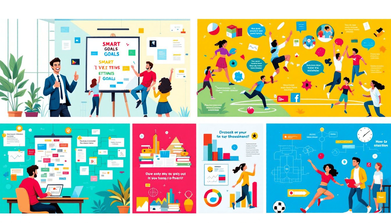 A visual representation of practical applications of goal setting theory in various contexts.