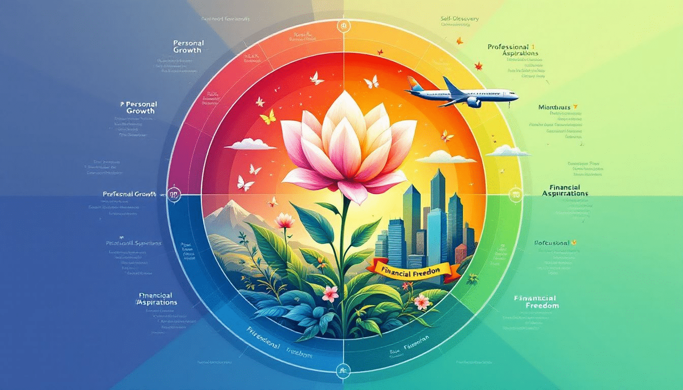 A chart categorizing different types of long term goals such as personal, professional, and financial goals.