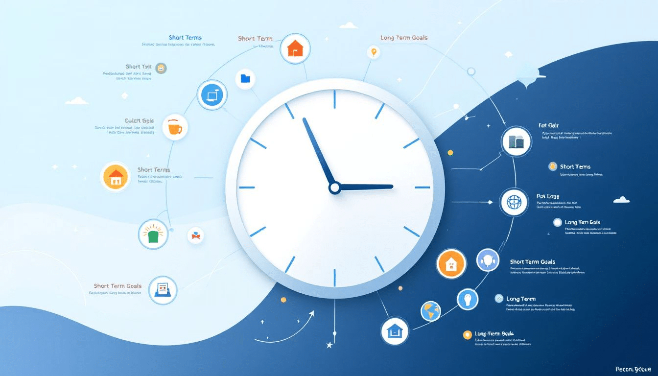 A timeline illustrating short-term and long-term goals.