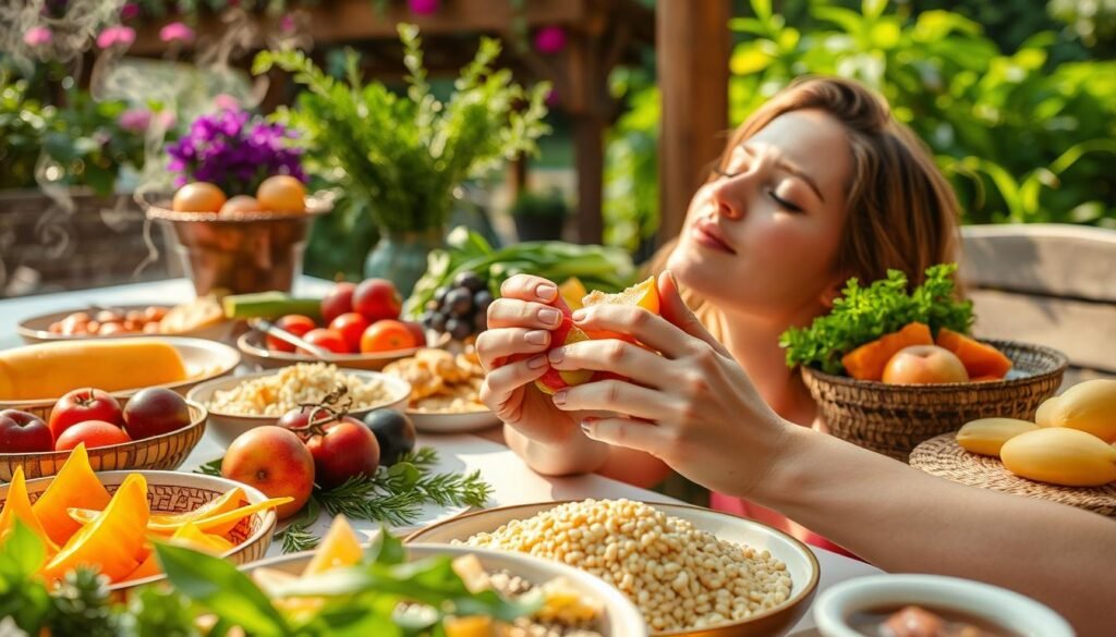 Mindful eating engaging senses