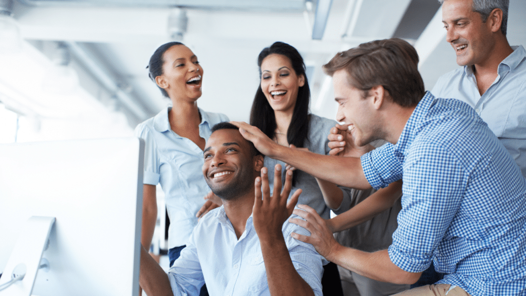 A group of people laughing