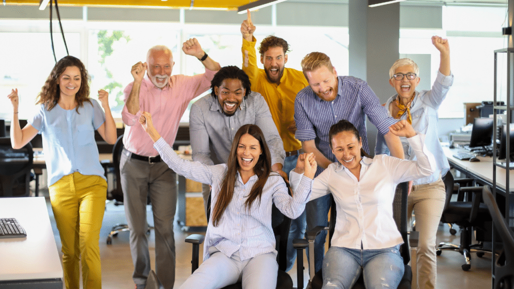 A group of people in office