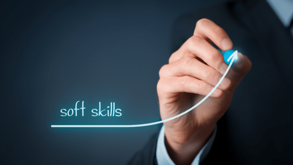 An image of soft skills with a graph arrow pointing up