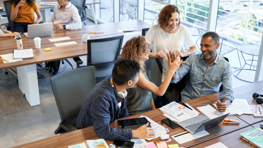 A group of people in a meeting