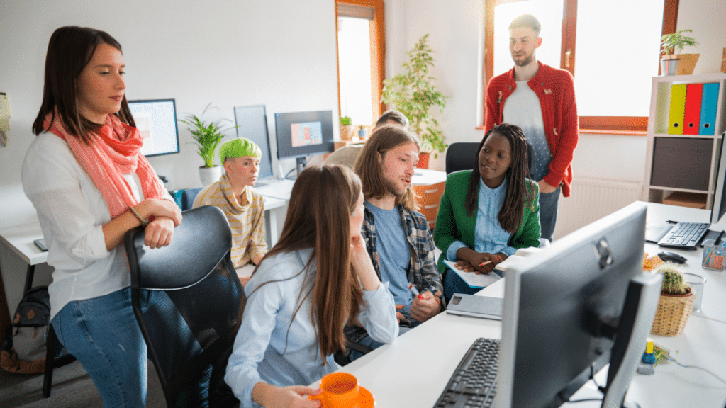 A group of people in a room